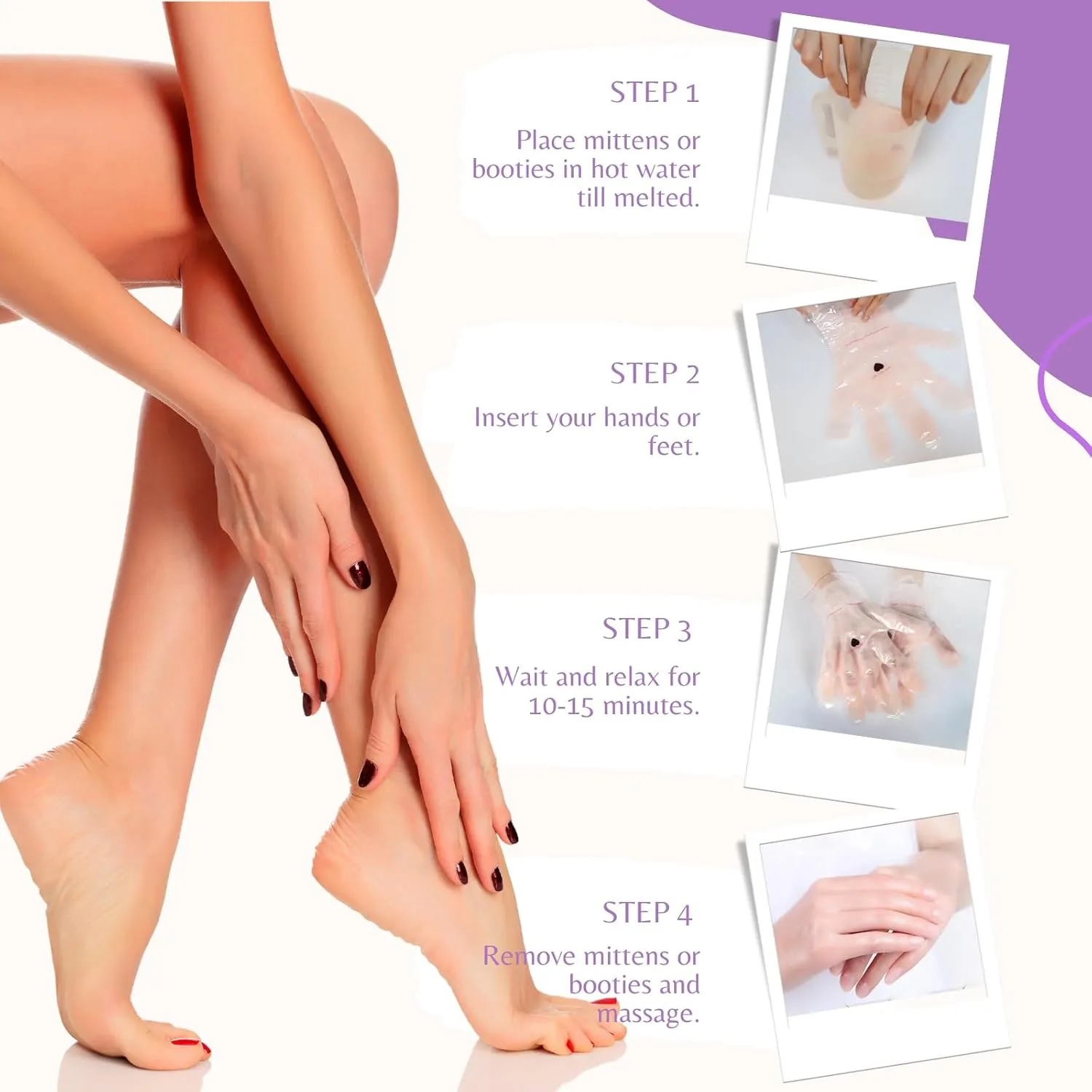 10-Minute Paraffin Hand & Foot Treatments, Self Contained Paraffin Wax Gloves and Booties Set for Intensive Hydration At Home (Rose)