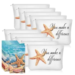 10 Pcs Inspirational Gift Cosmetic Bags You Make a Difference Gift Pouch with Starfish Motivational Cards Volunteer Appreciation Makeup Bag with Zipper for Women Assistant Secretary Teacher Nurse