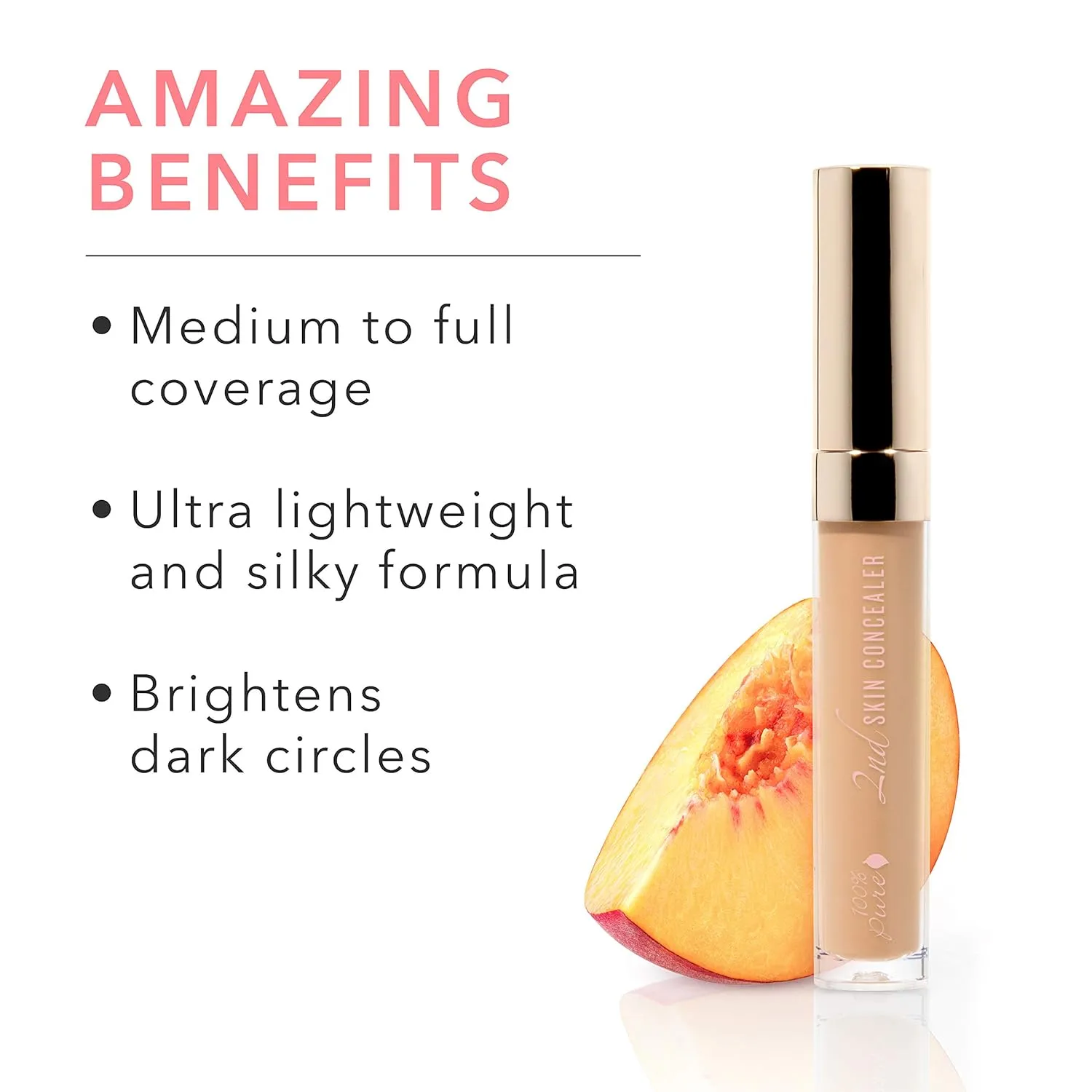 100% PURE 2nd Skin Concealer (Fruit Pigmented), Shade 5, Full Coverage, Lightweight, Liquid Concealer for Face, Under Eyes, Vegan Makeup (For Medium-Tan Skin w/Neutral Tan Undertones) - 0.17 Fl Oz