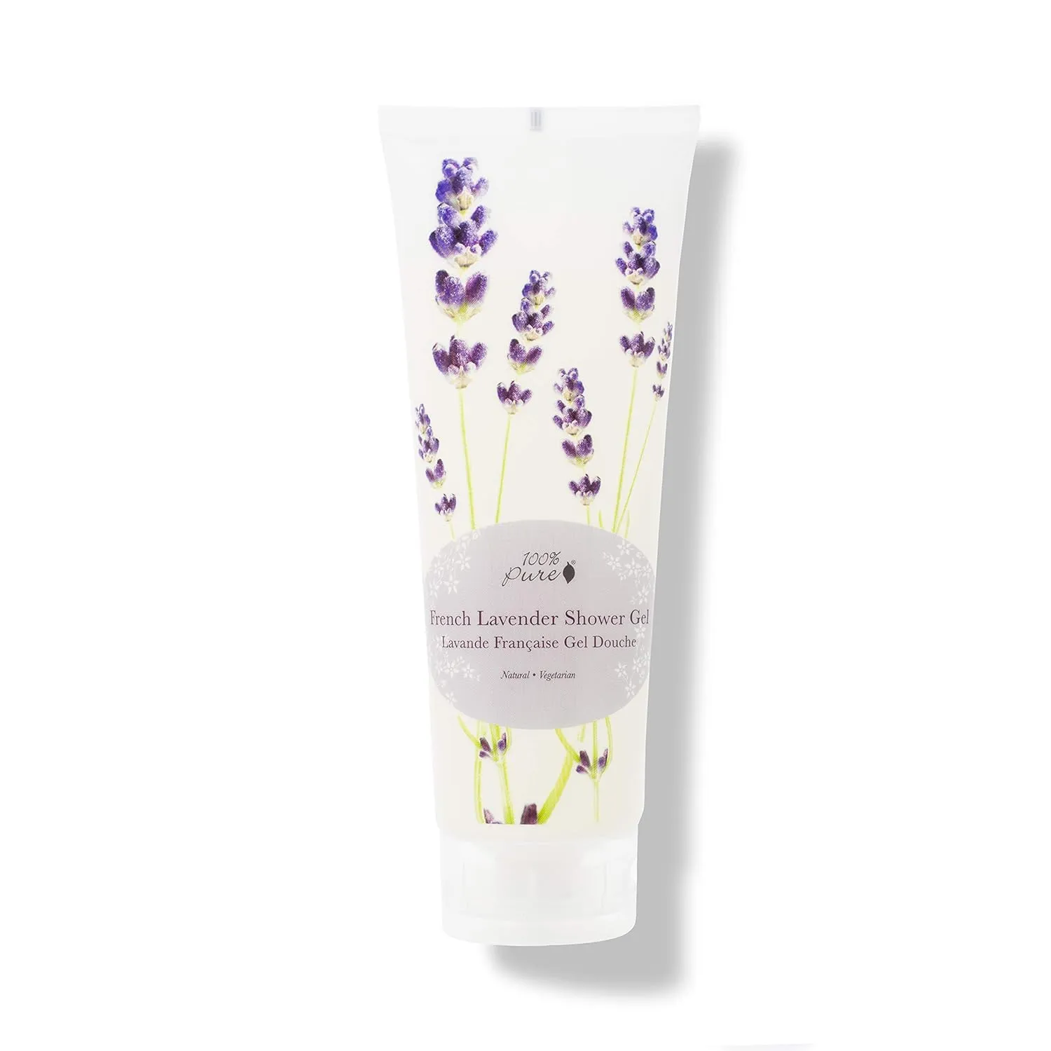 100% PURE French Lavender Shower Gel Natural Foaming & Hydrating Body Wash - Deeply Moisturizing Gentle Soap Cleanser for All Skin Types, Even Sensitive - Gluten-Free - 8 Fl Oz