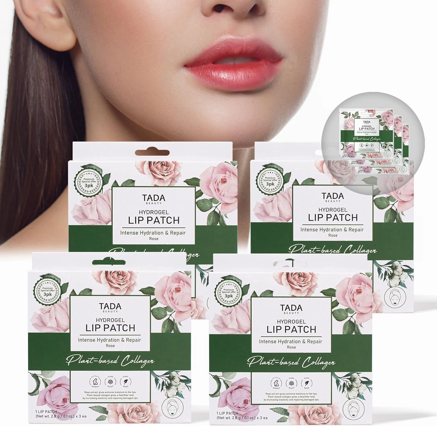 12 Pieces Hydrogel Lip Mask Intense Hydrating and Repair Rose Lip Mask Lip Moisturizer