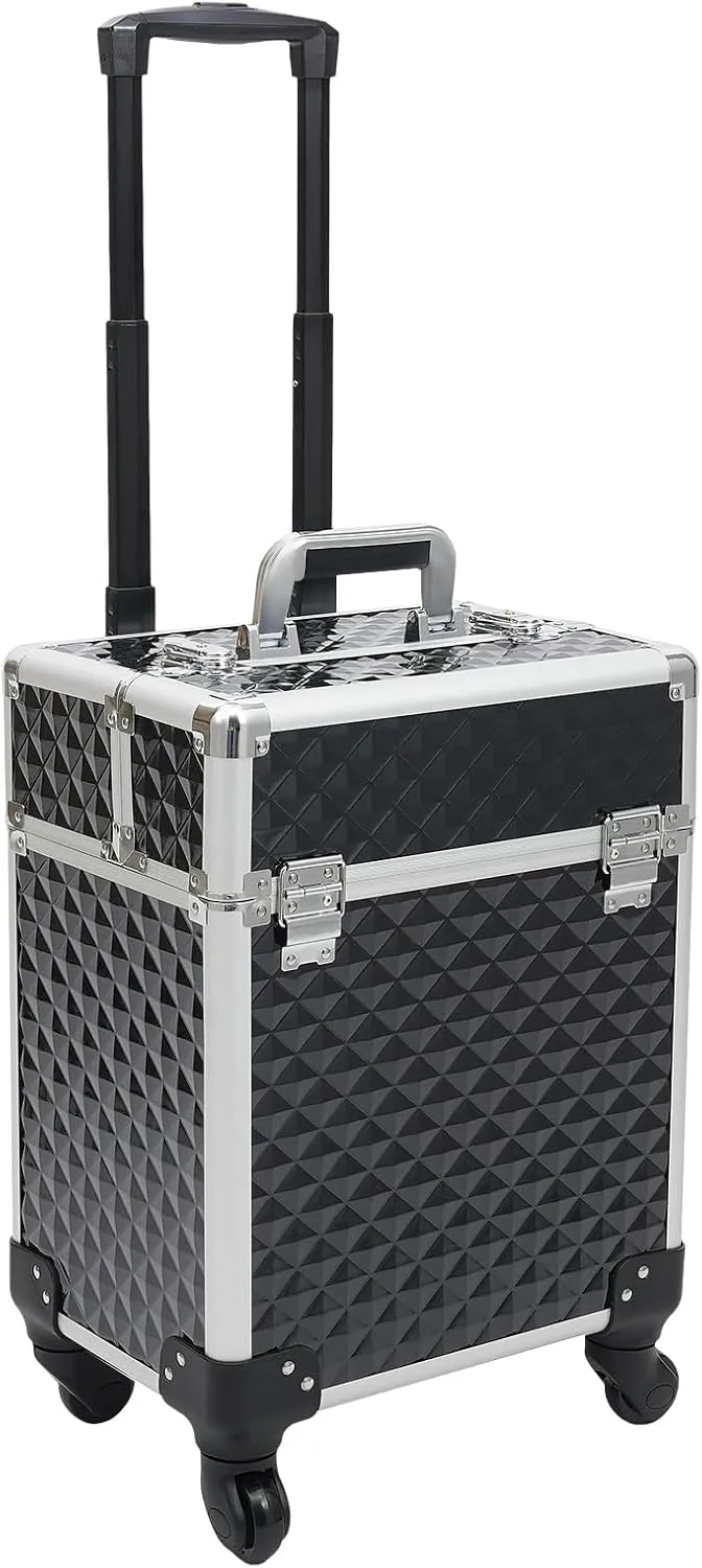 13.39 x 9.45 x 16.14 Inch Rolling Makeup Train Case Cosmetology Case on Wheels Hand-pulled Rolling Makeup Case with 4 Universal Wheels & Retractable Handle Hairdressing Trolley