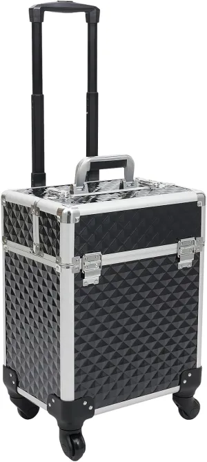 13.39 x 9.45 x 16.14 Inch Rolling Makeup Train Case Cosmetology Case on Wheels Hand-pulled Rolling Makeup Case with 4 Universal Wheels & Retractable Handle Hairdressing Trolley
