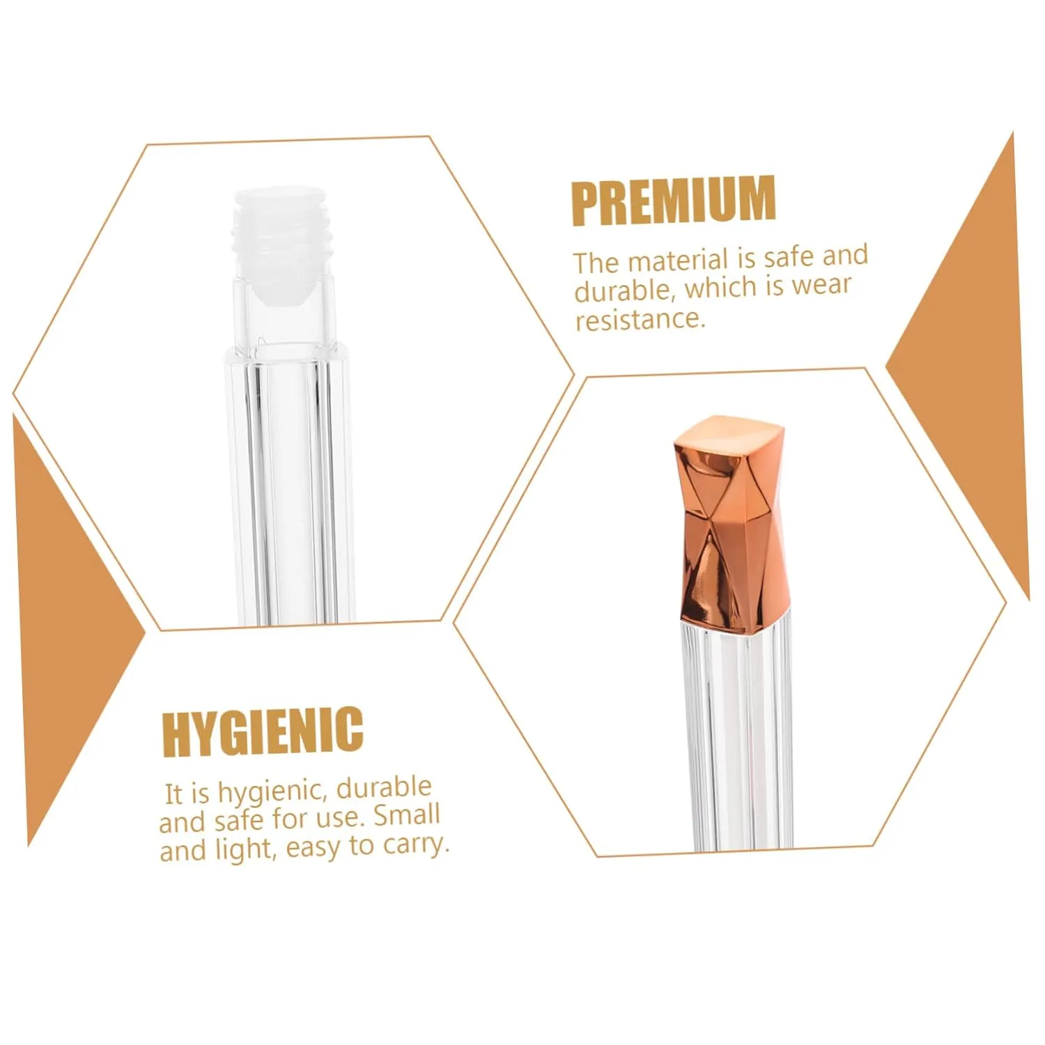 15pcs Diy Lip Gloss Tubes 5ml Long Shape Refillable Empty Bottles Triangular Rose Gold Lids