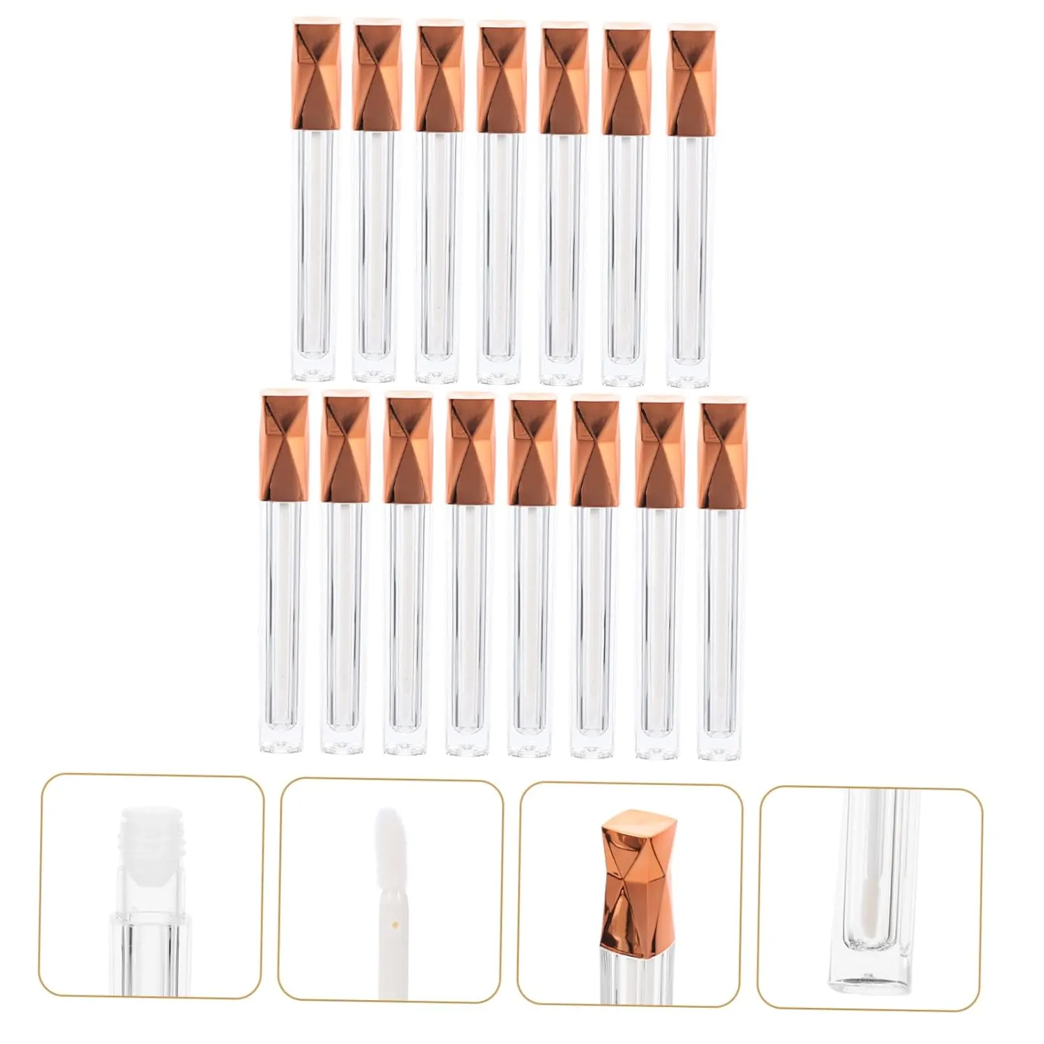15pcs Diy Lip Gloss Tubes 5ml Long Shape Refillable Empty Bottles Triangular Rose Gold Lids