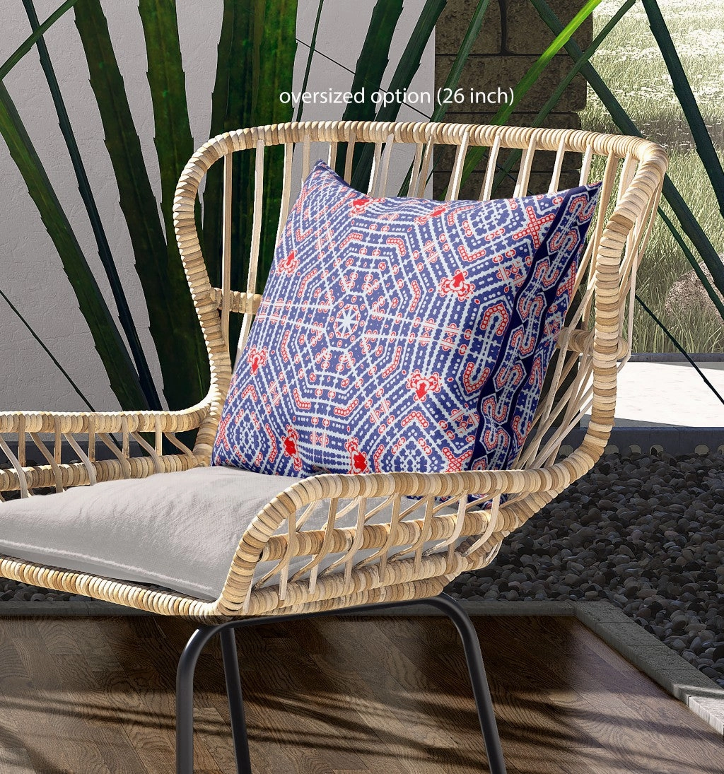 18” Blue Red Geostar Indoor Outdoor Throw Pillow