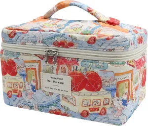 1pc Large Makeup Bag, Cute Cosmetic Bag for Women Girls, Floral Coquette Aesthetic Toiletry Bag, Travel Make Up Organizer Bag (Rabbit Print)