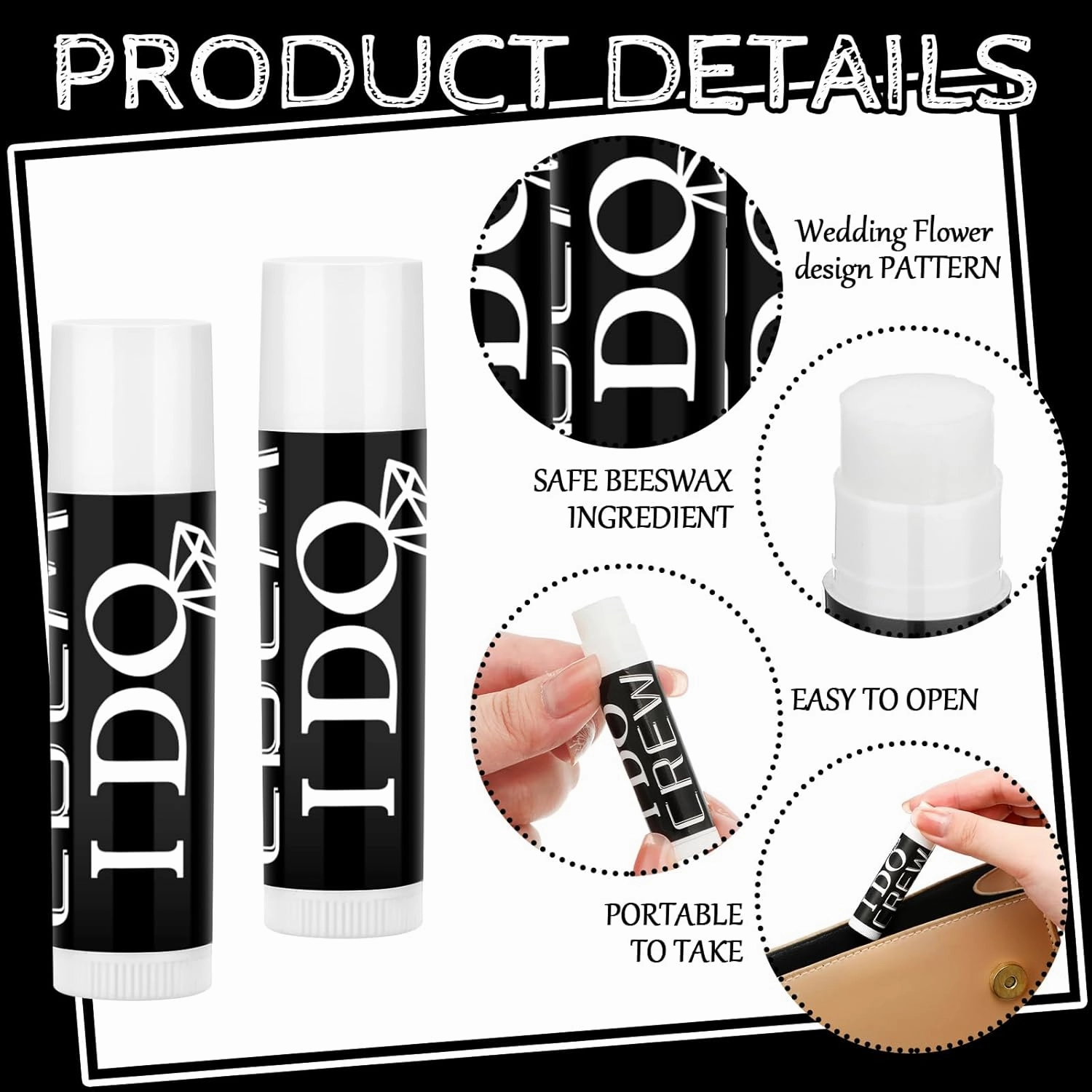 24 Pcs Bachelorette Lip Balm I Do Crew Wedding Party Gifts Bachelorette Lip Balm Gift Wedding Favors for Party Guest Supplies(Black with White)