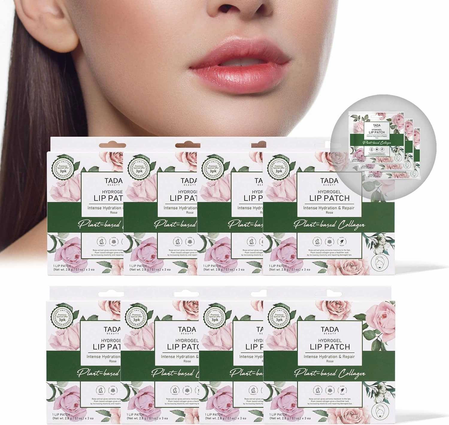 24 Pieces Hydrogel Lip Mask Intense Hydrating and Repair Rose Lip Mask Single Lip Moisturizer