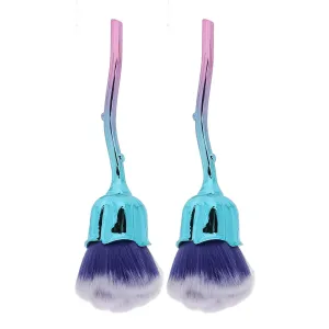 2pcs Nail Powder Brush with Rose Handle | Soft Nylon Fibers for Makeup Powder/Blusher/Nail Art | Ergonomic ABS Handle, Glossy & Colorfast