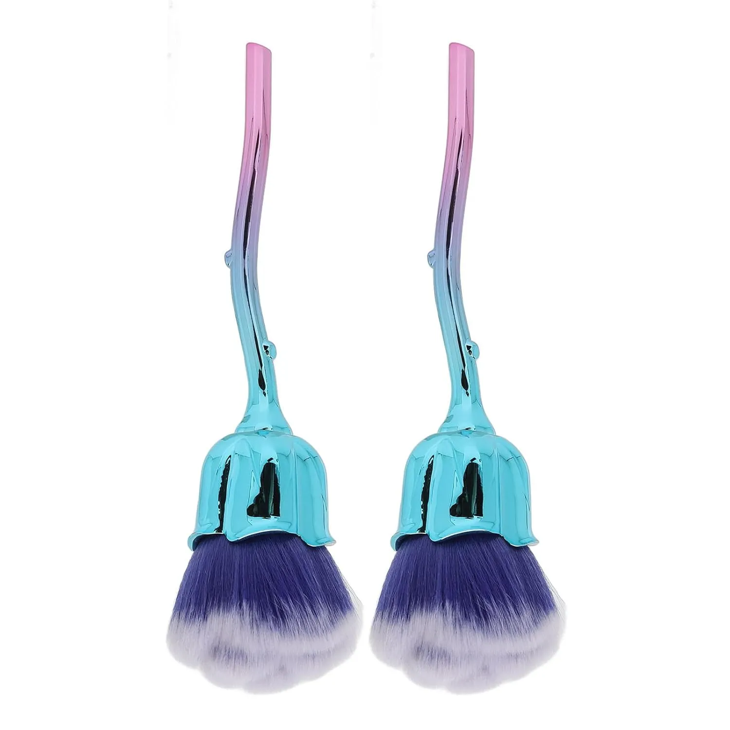 2pcs Nail Powder Brush with Rose Handle | Soft Nylon Fibers for Makeup Powder/Blusher/Nail Art | Ergonomic ABS Handle, Glossy & Colorfast
