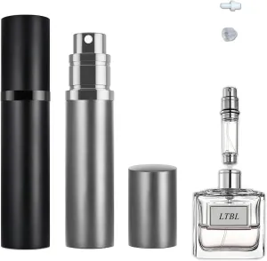 2PCS Perfume Travel Refillable Bottle, Bottom-Filling Fragrances Perfume Atomizer, Empty Mini Cologne Dispenser, Portable Sprayer Pocket Size for On the Go 5ml (Black & Gray)