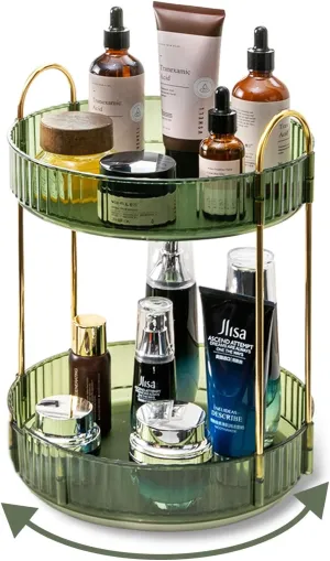 360 Rotating Makeup Organizer for Vanity,2 Tier Large Capacity Skincare Organizers,Bathroom Counter Organizer, Spinning Perfume Organizer & Vanity Organizer (Green-2 Tier)
