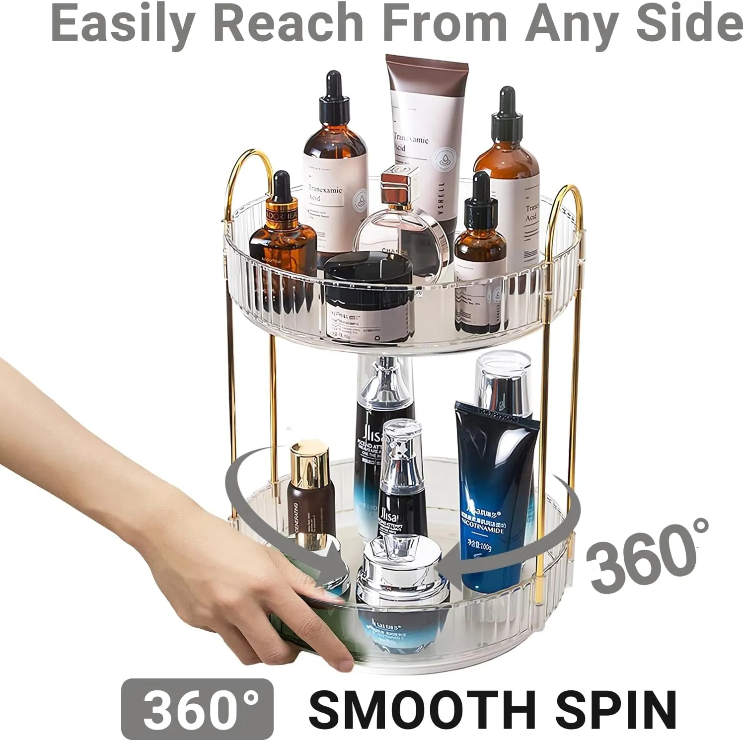 360 Rotating Makeup Organizer,2 Tier Large Capacity Make Up Organizers and Storage,Skincare Perfume Vanity Organizers,Bathroom Cosmetics Storage Organizer Countertop(Clear-2 Tier)