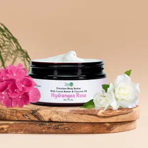 360Feel Hydrangea Rose Body Butter - Cocoa & Shea Butter - Coconut & Olive Oil - Plant-based Formula - Nourishing Moisturizer for Sensitive Skin - Non-greasy Daily Skincare (Pack of 2)