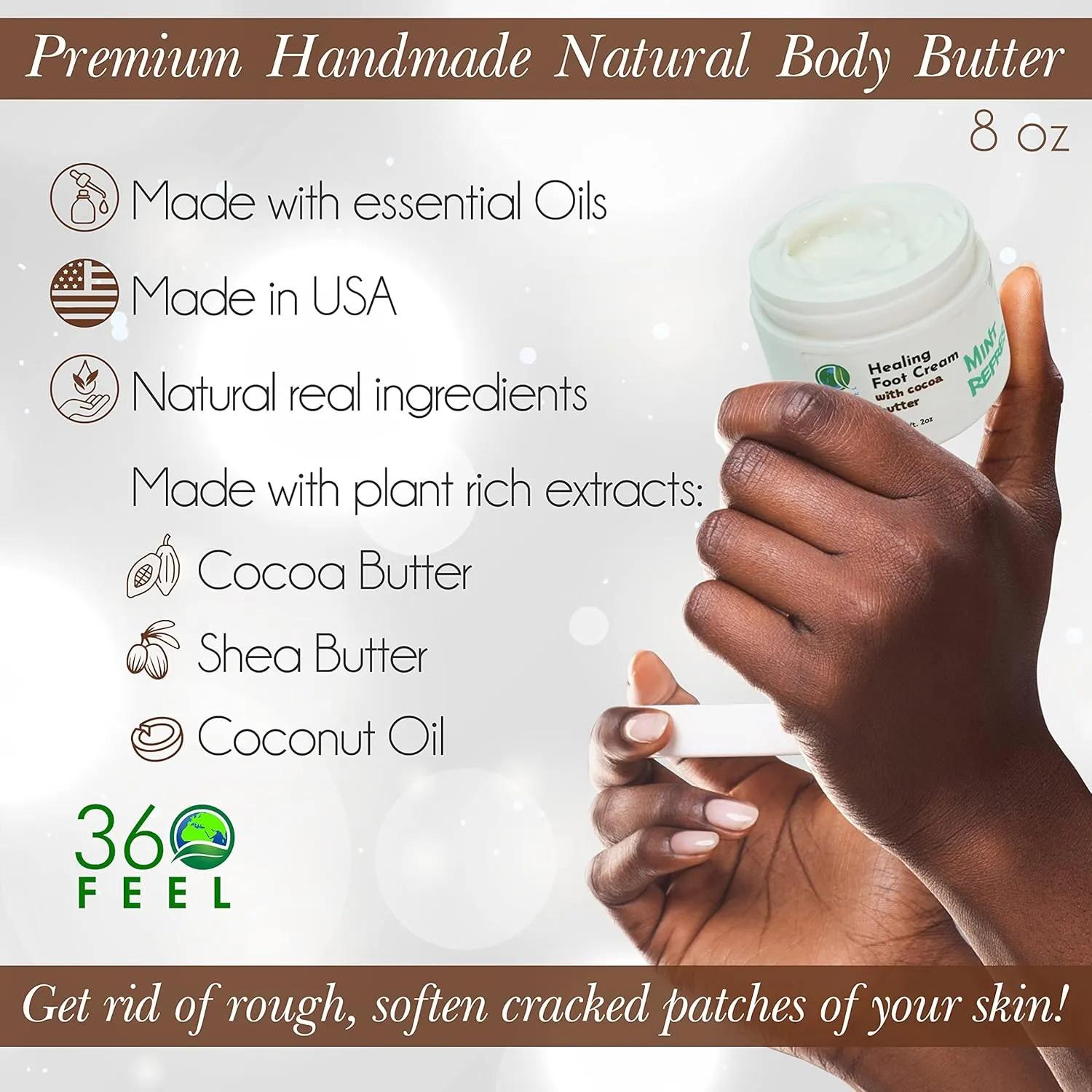 360Feel Hydrangea Rose Body Butter - Cocoa & Shea Butter - Coconut & Olive Oil - Plant-based Formula - Nourishing Moisturizer for Sensitive Skin - Non-greasy Daily Skincare (Pack of 2)