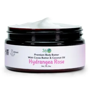 360Feel Hydrangea Rose Body Butter - Nourishing and Hydrating Shea Body Butter with a Gentle Formula - Handmade with Essential Oils - Creamy Formula for Daily Use - Zero Harsh Additives - 8 Ounce