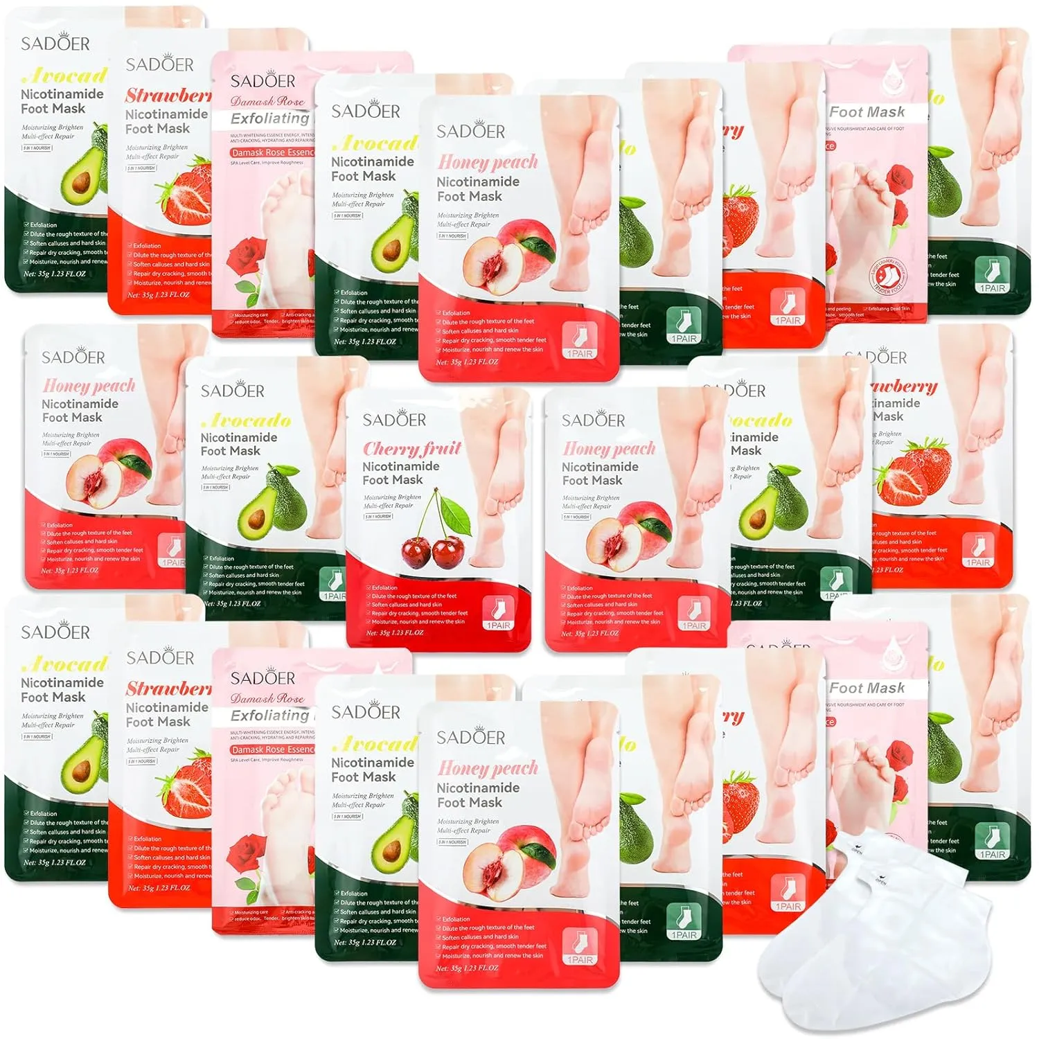 48 Pcs Fruits Foot Mask Bulk Hydrating Feet Mask Moisturizing Socks Foot Peeling Mask for Dry Cracked Feet Shea Butter Aloe Foot Care for Spa Day Kit Beauty Relaxation Gift for Women