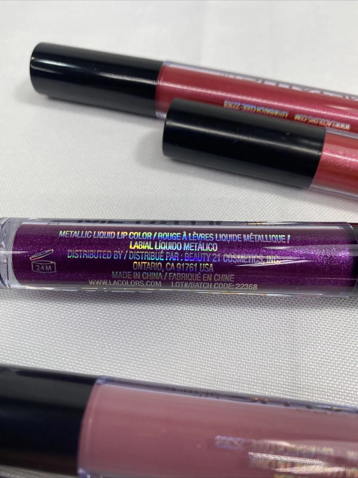 (5) L.A. Colors Metallic Lip Shine Nude Rose Pink Gloss Set Gift Purple FULL SZ