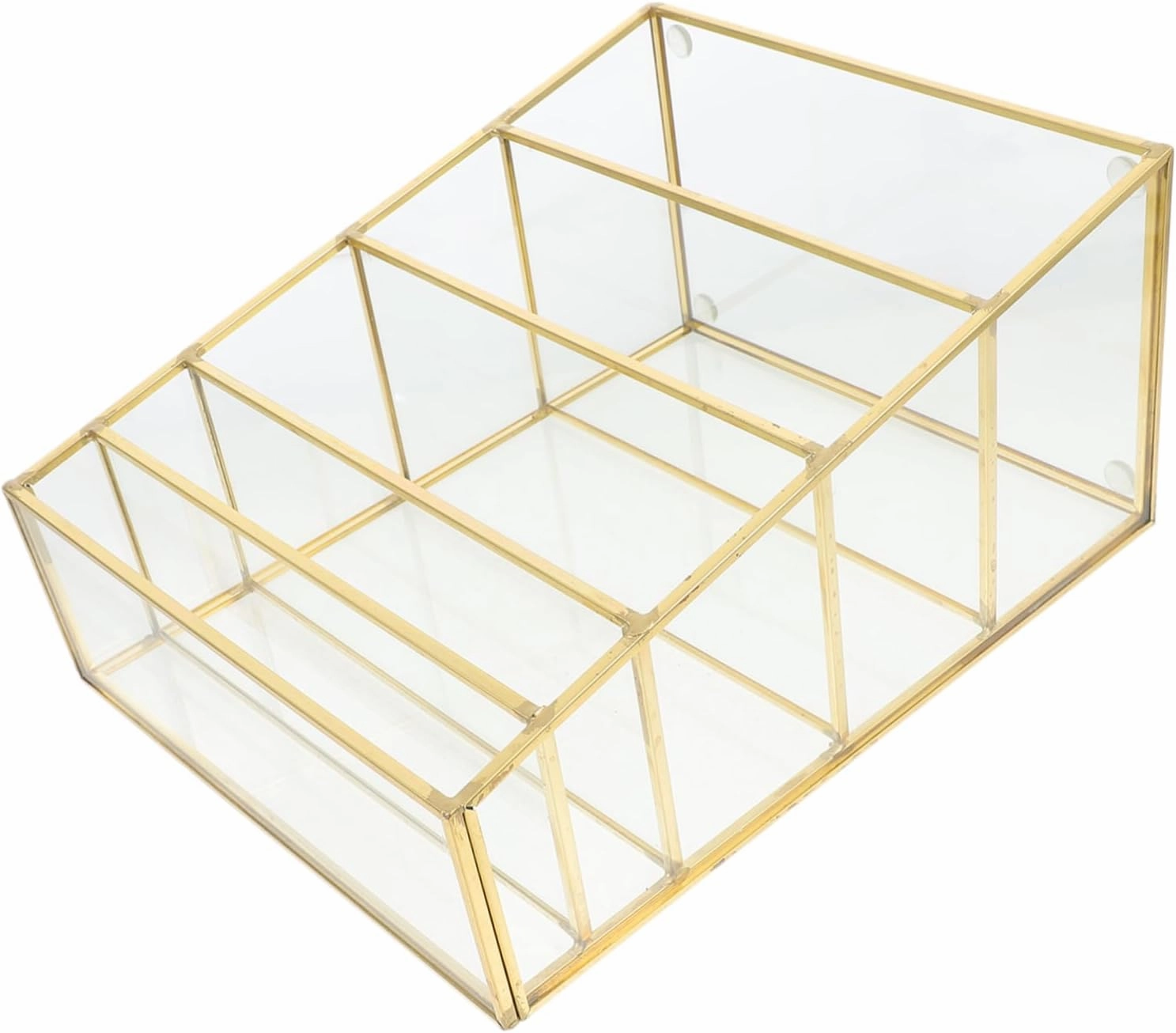5 Tier Storage Rack for Makeup Copper Glass Pressed Powder Eye Shadow Lipstick Container Home Organization Desk Bedroom