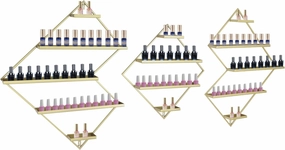 5 Tier Wall-Mounted Metal Nail Polish Display Rack, Simple Rhombus Floating Wall Mount Cosmetic Display Shelves, Lipstick, Perfume, and Essential Oil Organizer for Home Spa Nail Salon Shop, Gold