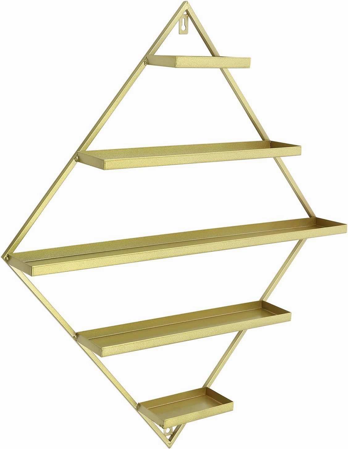 5 Tier Wall-Mounted Metal Nail Polish Display Rack, Simple Rhombus Floating Wall Mount Cosmetic Display Shelves, Lipstick, Perfume, and Essential Oil Organizer for Home Spa Nail Salon Shop, Gold