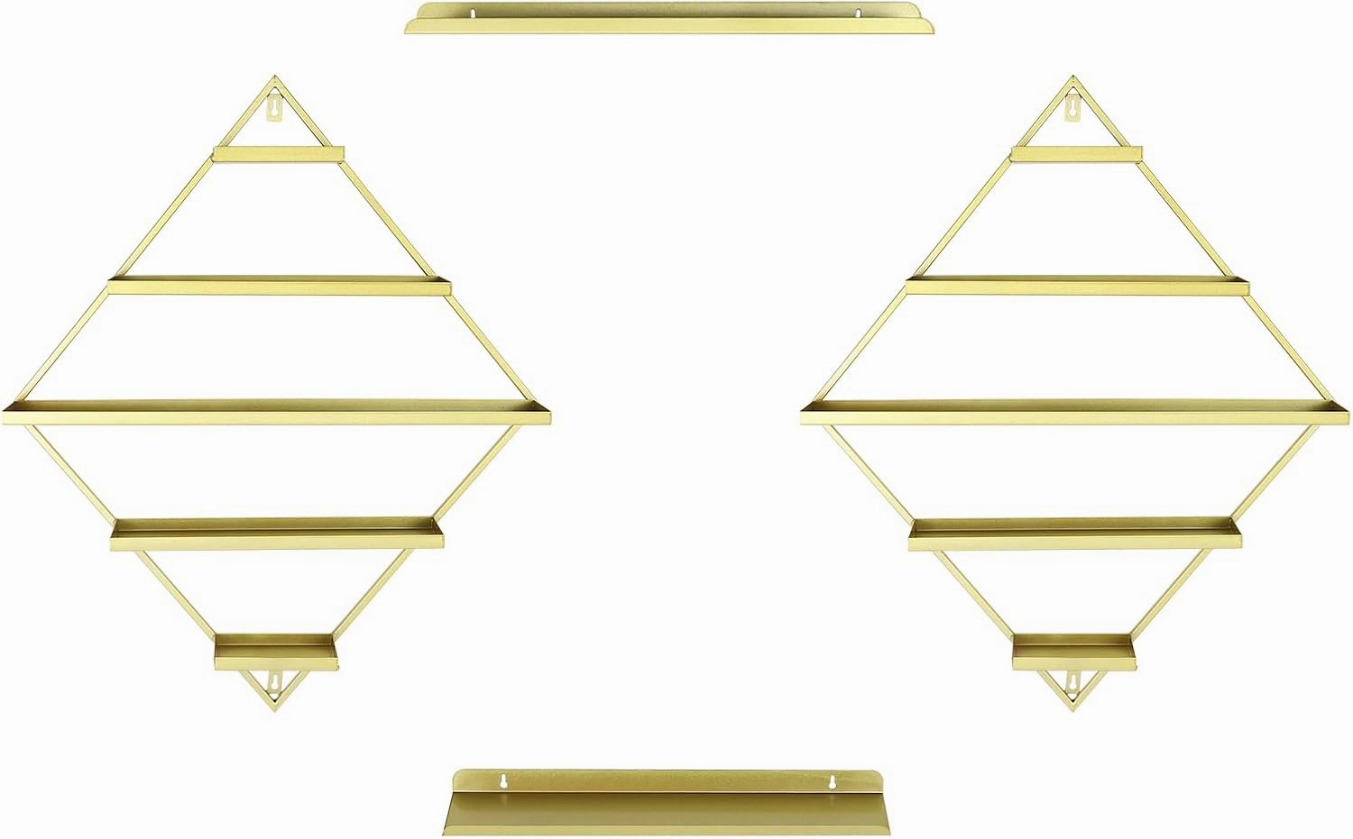 5 Tier Wall-Mounted Metal Nail Polish Display Rack, Simple Rhombus Floating Wall Mount Cosmetic Display Shelves, Lipstick, Perfume, and Essential Oil Organizer for Home Spa Nail Salon Shop, Gold