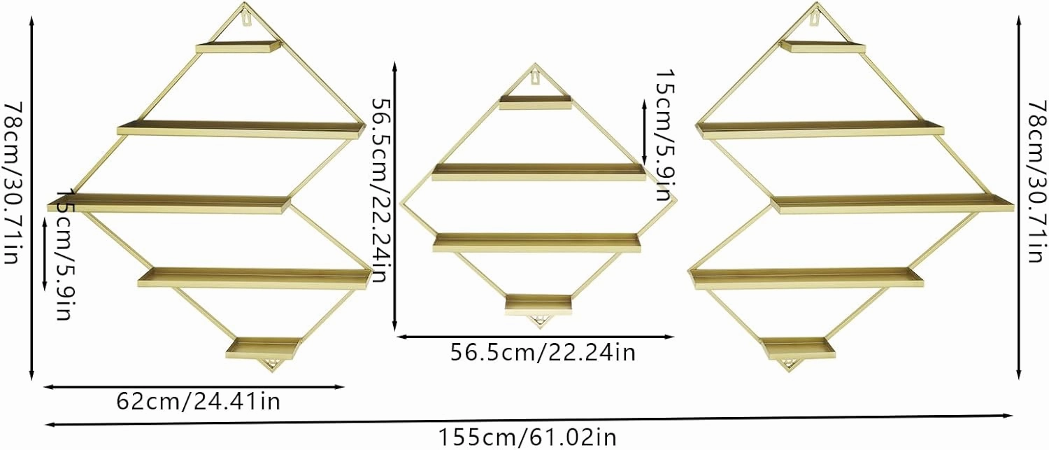 5 Tier Wall-Mounted Metal Nail Polish Display Rack, Simple Rhombus Floating Wall Mount Cosmetic Display Shelves, Lipstick, Perfume, and Essential Oil Organizer for Home Spa Nail Salon Shop, Gold