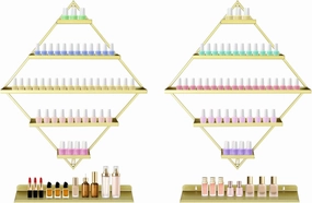 5 Tier Wall-Mounted Metal Nail Polish Display Rack, Simple Rhombus Floating Wall Mount Cosmetic Display Shelves, Lipstick, Perfume, and Essential Oil Organizer for Home Spa Nail Salon Shop, Gold