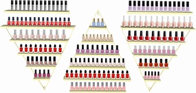 5 Tiers Triangle Display Racks 6 Set Nail Polish Display Shelves Wall-Mounted Metal Nail Polish Storage Racks Lipstick Perfume Wall Shelf Organizers for Spa Nail Salon Shop (Gold)