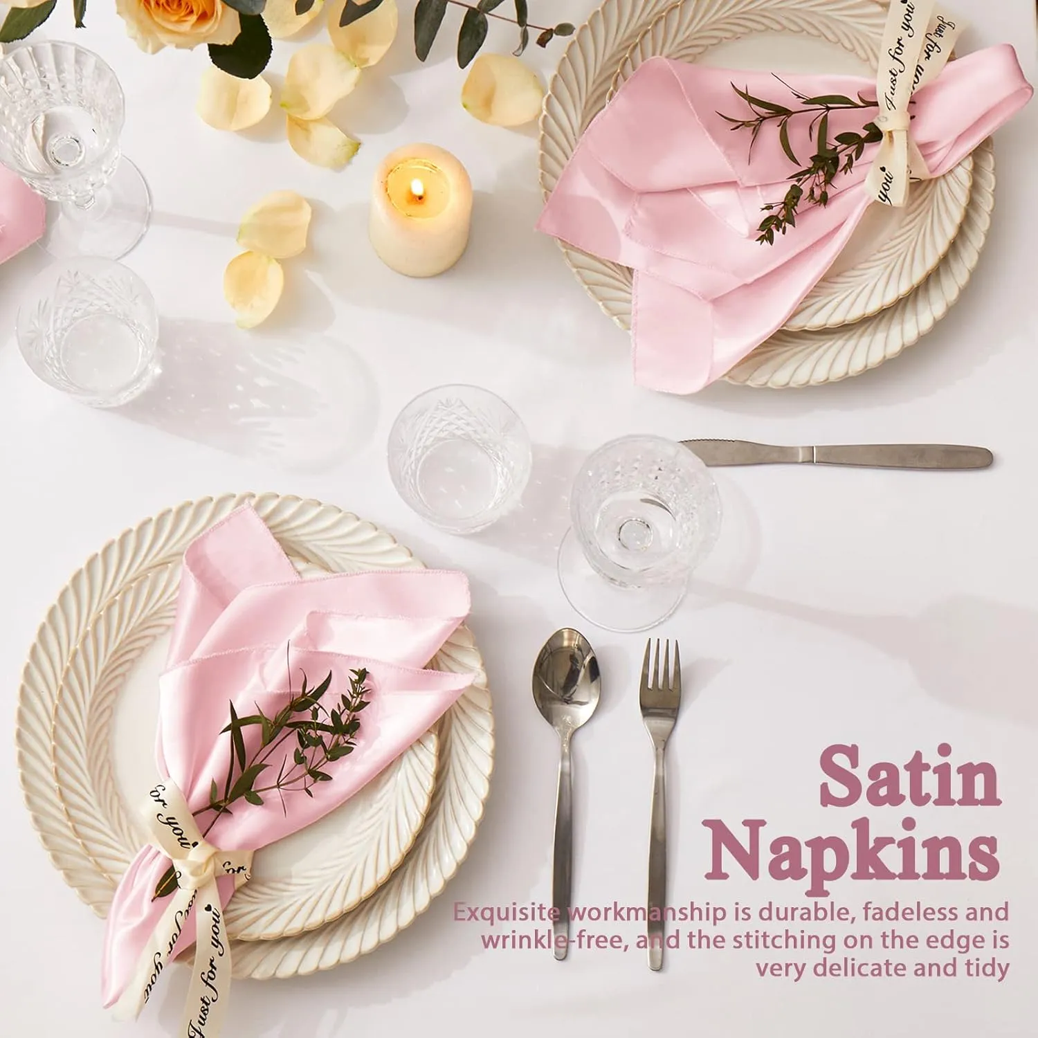 60 Pack Satin Table Cloth Napkins, 17x17 Inch Blush Pink Silky Wedding Napkins Cloth Washable, Luxury Dining Table Cloth Napkins Set for Birthday Holiday Party Dinner Restaurant