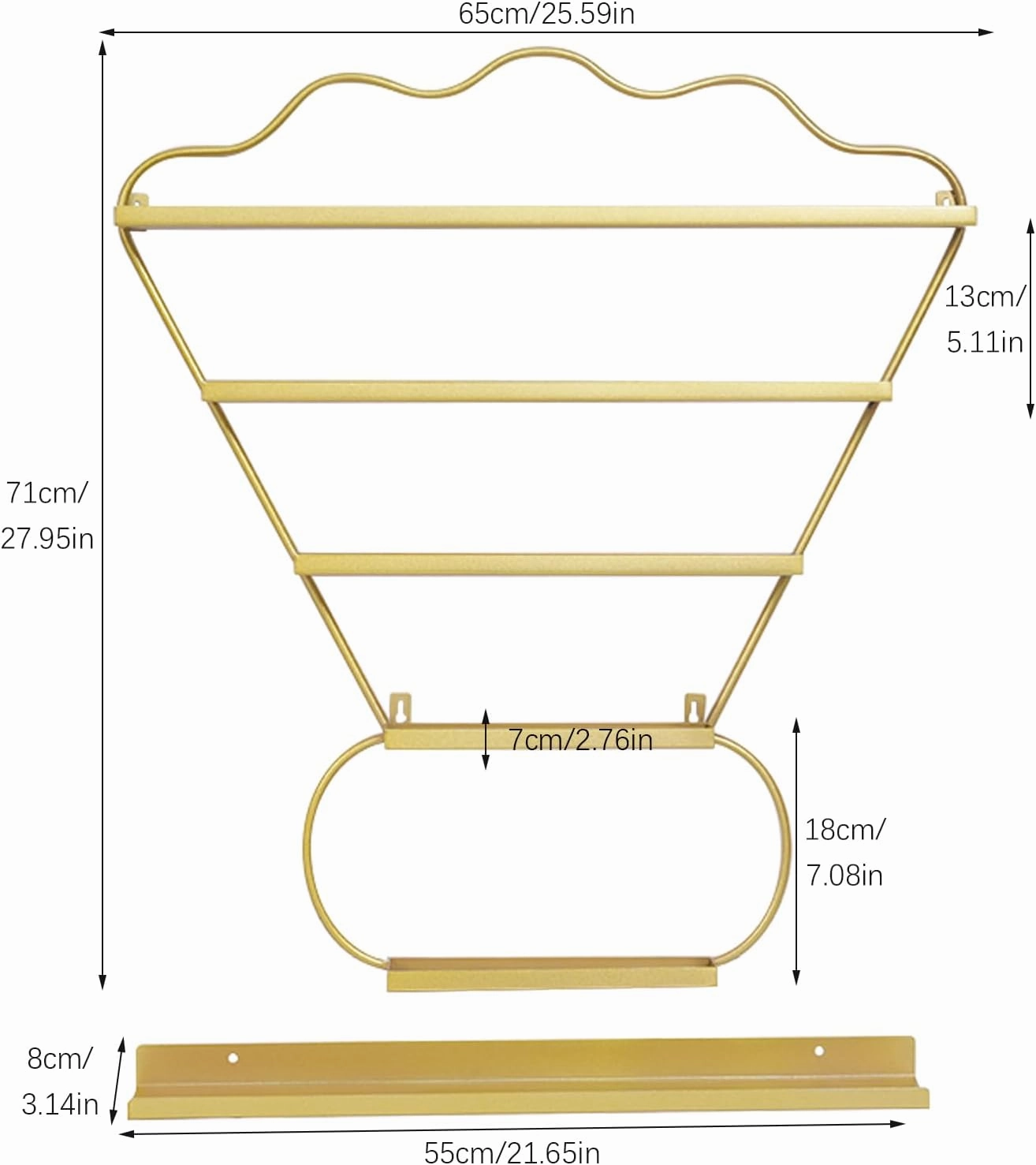 6PS Metal Wall Mounted Nail Polish Storage Racks, Badminton-Shaped Nail Polish Display Rack Cosmetic Display Case Lipstick Perfume Wall Shelf for Spa Nail Salon (Gold)