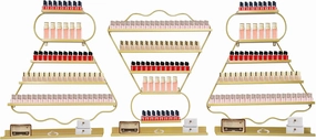 6PS Metal Wall Mounted Nail Polish Storage Racks, Badminton-Shaped Nail Polish Display Rack Cosmetic Display Case Lipstick Perfume Wall Shelf for Spa Nail Salon (Gold)