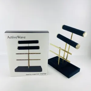 ActiveWave Jewelry organizer displays, 3 Tier Bracelet Holder Display - Detachable T Bar Black Velvet Bracelet Holder, Jewelry Holder Organizer for Bracelet, Necklace, Watches, Rings
