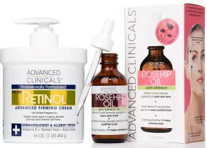 Advanced Clinicals Retinol Firming Cream   Rosehip Oil Anti-Wrinkle Facial Serum Set
