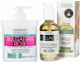 Advanced Clinicals Bulgarian Rose Anti Aging Cream   Collagen Lifting Body Oil Set