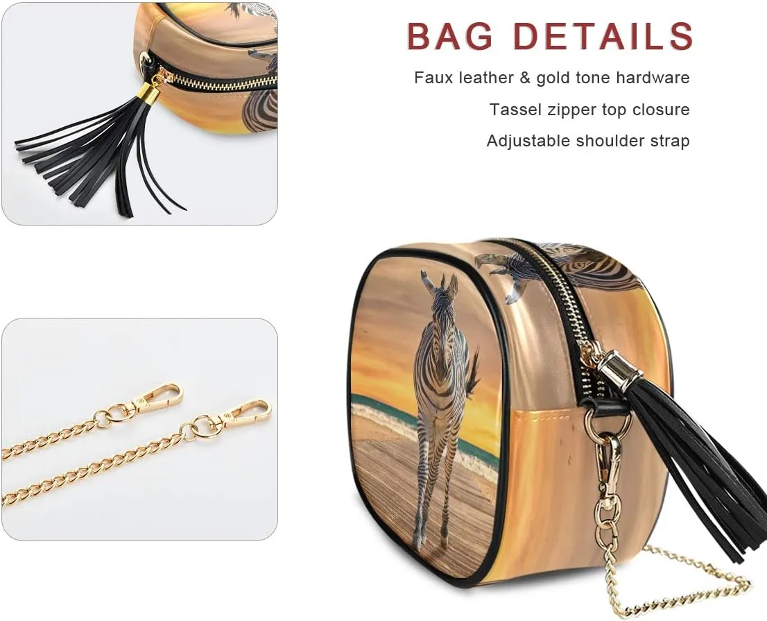 ALAZA Hipster Wild Zebra with Sunset Cross Body Fashion Chain Bag Single Shoulder PU Leather Purse for Women Girls
