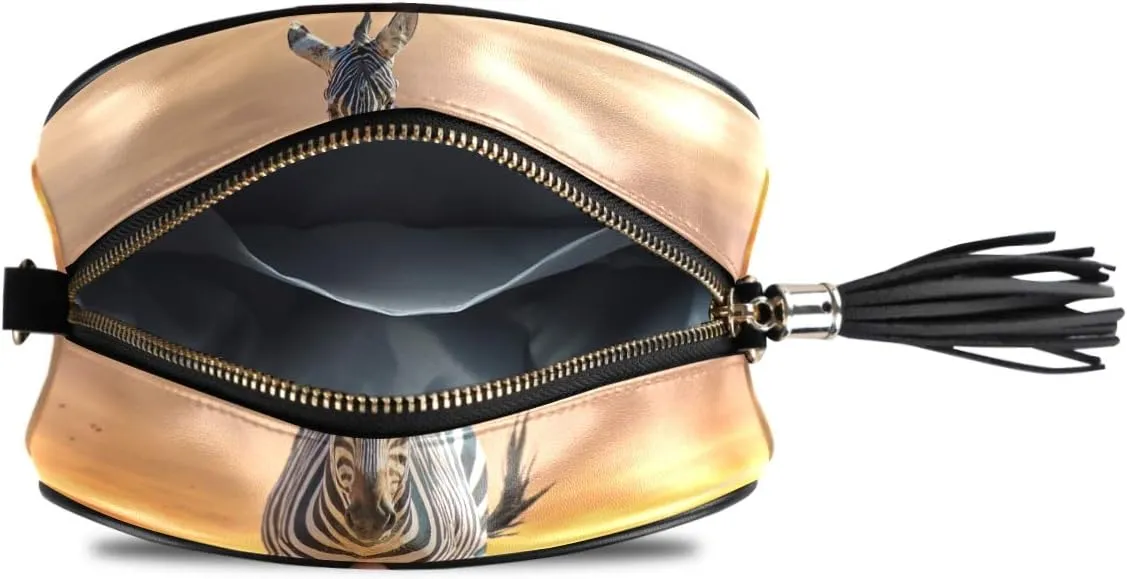 ALAZA Hipster Wild Zebra with Sunset Cross Body Fashion Chain Bag Single Shoulder PU Leather Purse for Women Girls