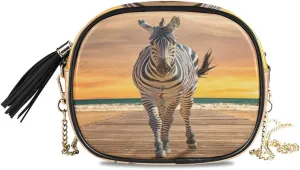 ALAZA Hipster Wild Zebra with Sunset Cross Body Fashion Chain Bag Single Shoulder PU Leather Purse for Women Girls