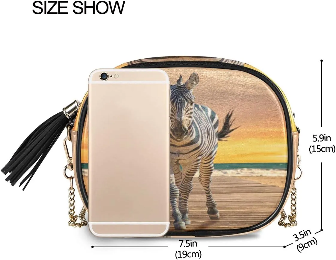 ALAZA Hipster Wild Zebra with Sunset Cross Body Fashion Chain Bag Single Shoulder PU Leather Purse for Women Girls