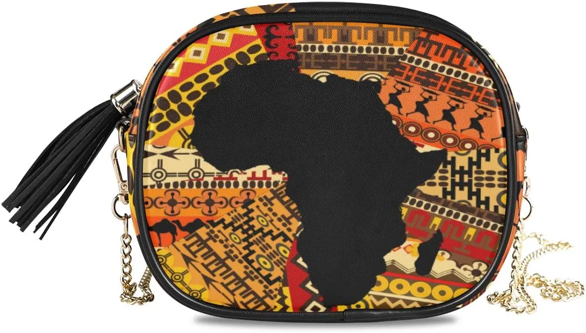 ALAZA Women's Africa Map on Ethnic Fashion Purses Bag with Metal Chain Strap for Travel Shopping
