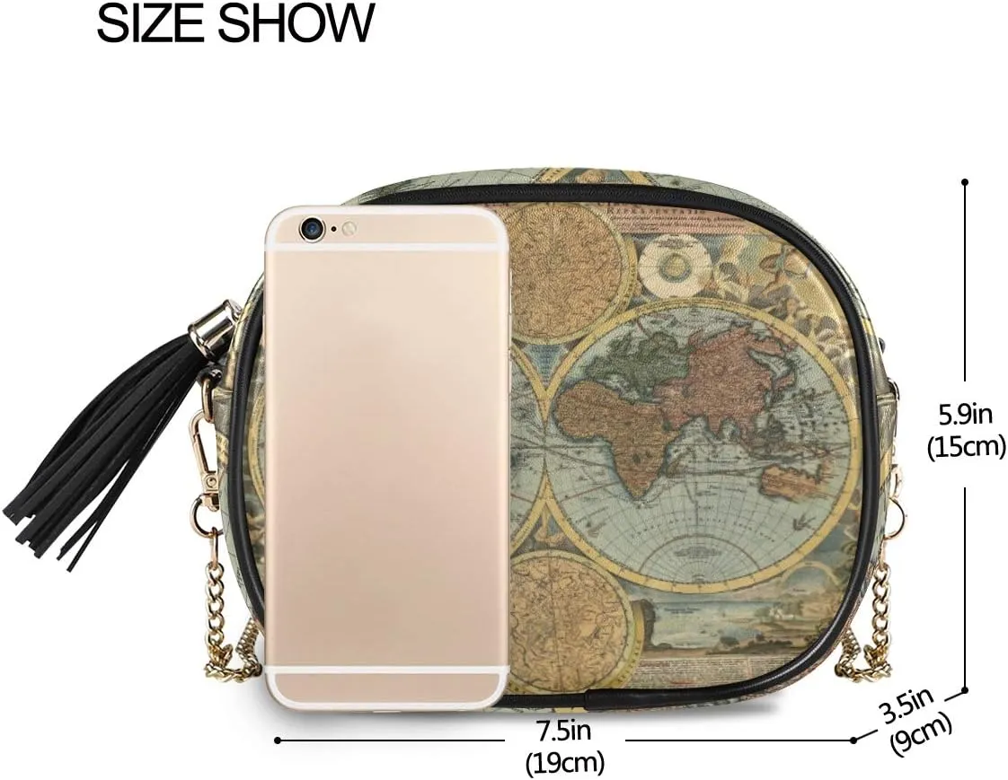 ALAZA Women's Ancient World Map Cross Body Bag Chain Shoulder Handbag Purse with Tassel