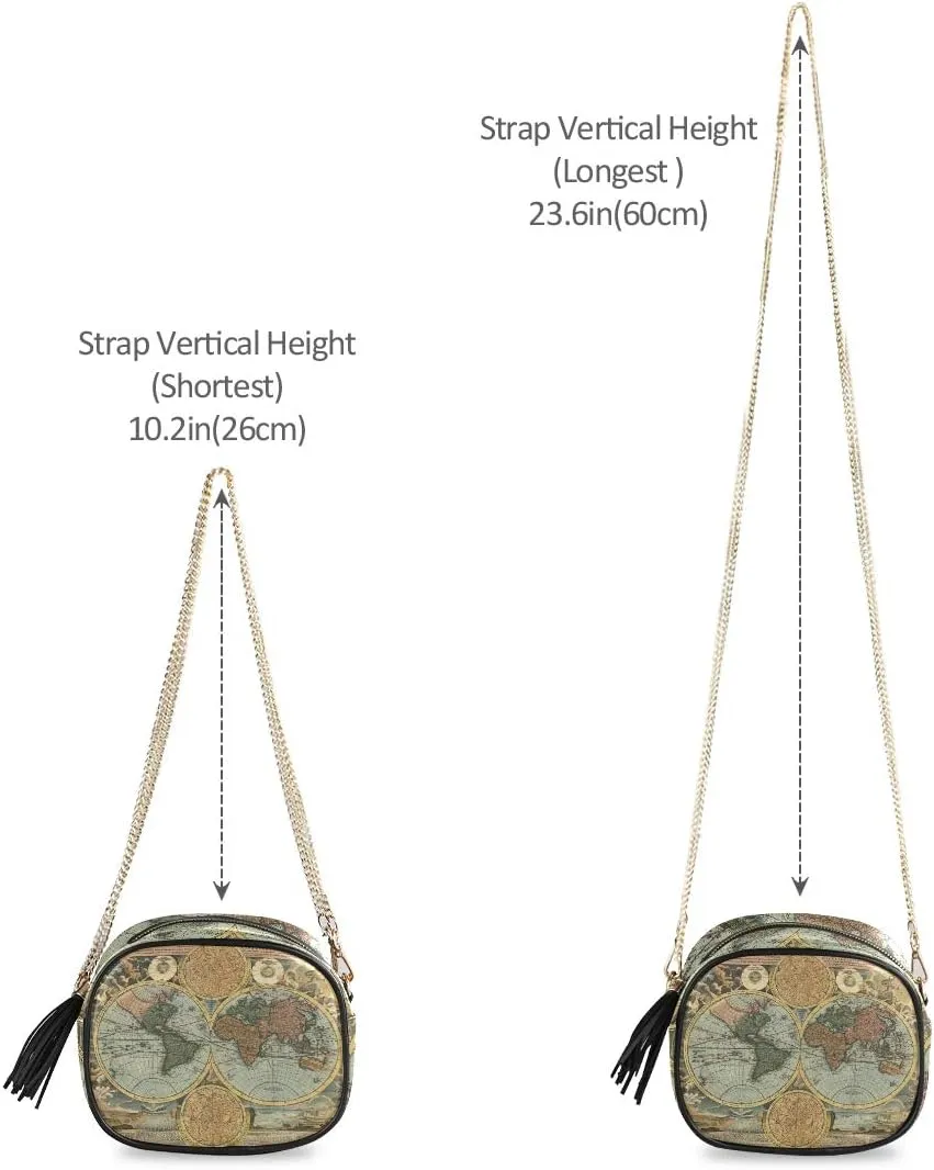 ALAZA Women's Ancient World Map Cross Body Bag Chain Shoulder Handbag Purse with Tassel