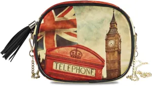 ALAZA Women's London Red Phone Booth Big Ben and The Union Jack Flag Fashion Purses Bag with Metal Chain Strap for Travel Shopping