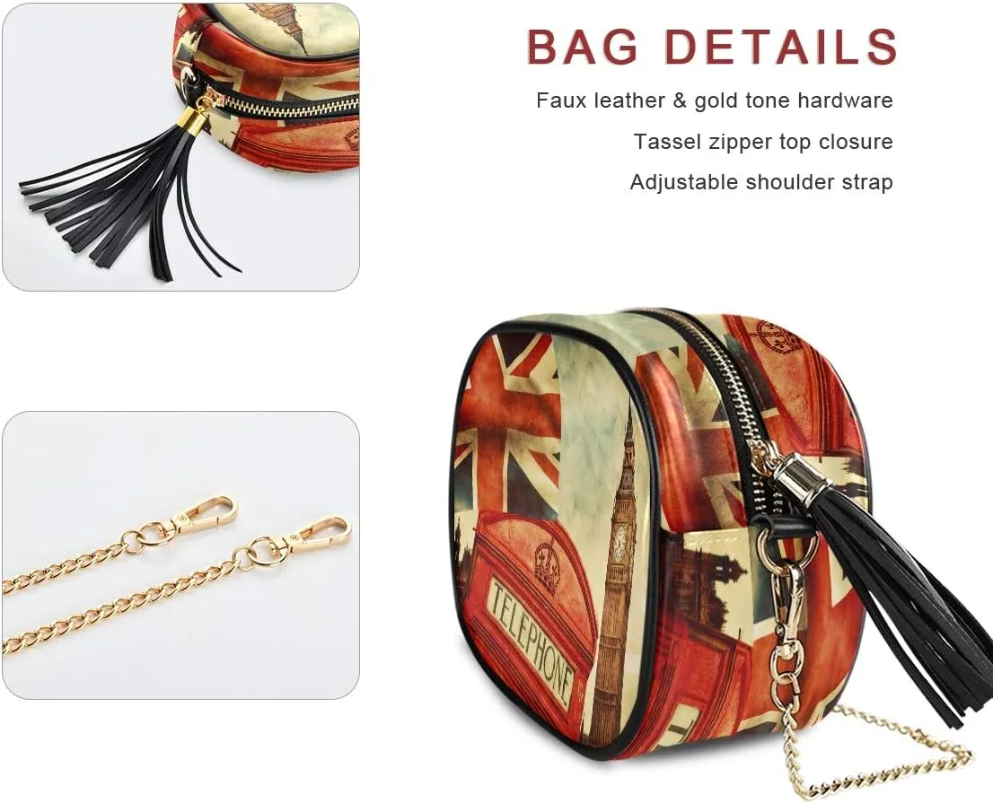 ALAZA Women's London Red Phone Booth Big Ben and The Union Jack Flag Fashion Purses Bag with Metal Chain Strap for Travel Shopping