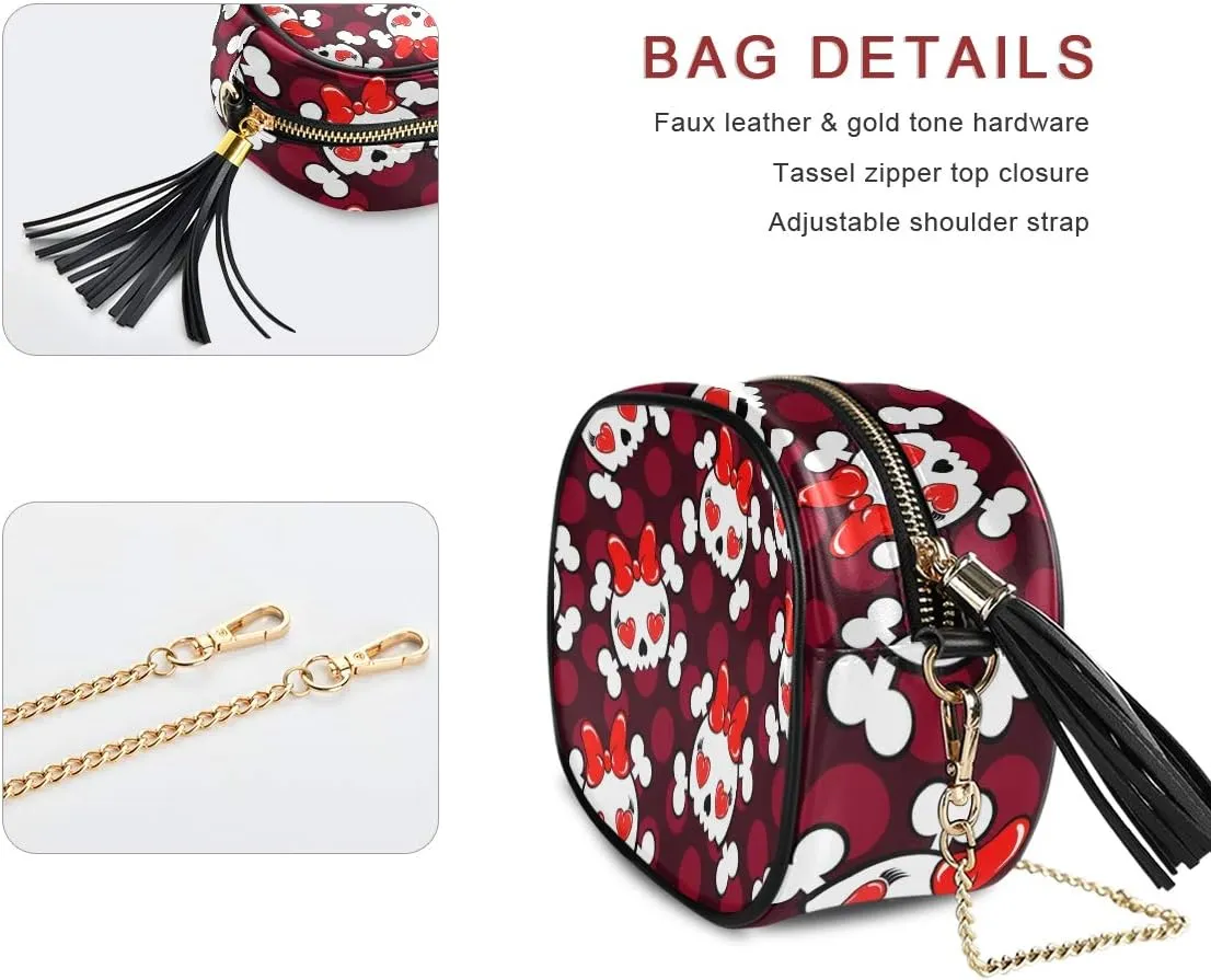ALAZA Women's Watercolor Mexican Sugar Skull Flowers Day of the Dead PU Leather Crossbody Bag Shoulder Purse with Tassel