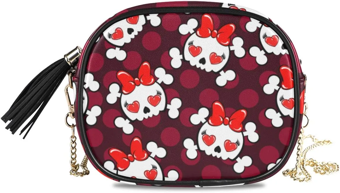 ALAZA Women's Watercolor Mexican Sugar Skull Flowers Day of the Dead PU Leather Crossbody Bag Shoulder Purse with Tassel