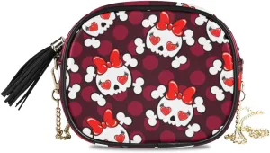 ALAZA Women's Watercolor Mexican Sugar Skull Flowers Day of the Dead PU Leather Crossbody Bag Shoulder Purse with Tassel