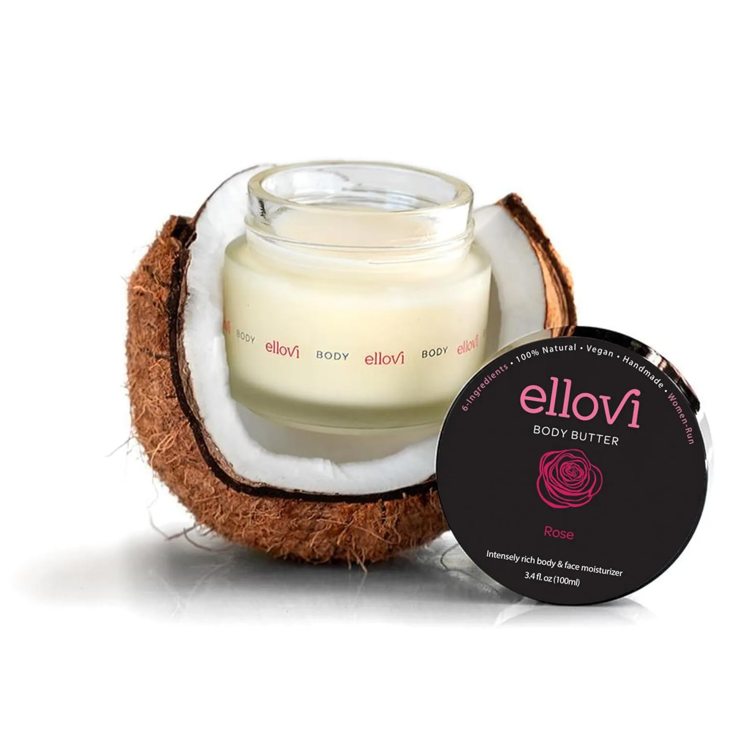 All-Natural Body Butter - Rose - Pure Enough to Eat - Made With Just 6 Vegan Ingredients - Ultra-Rich 100% Plant-Based Hydrating Moisturizer For Naturally Healthy Skin (3.4 fl. oz/100ml)