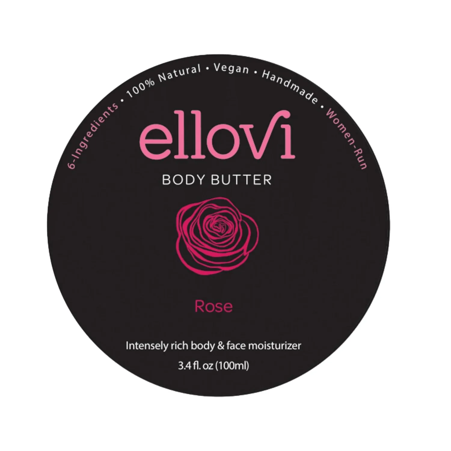 All-Natural Body Butter - Rose - Pure Enough to Eat - Made With Just 6 Vegan Ingredients - Ultra-Rich 100% Plant-Based Hydrating Moisturizer For Naturally Healthy Skin (3.4 fl. oz/100ml)